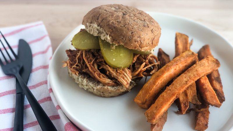 Pulled Chicken Sandwiches with Sweet Potato Fries